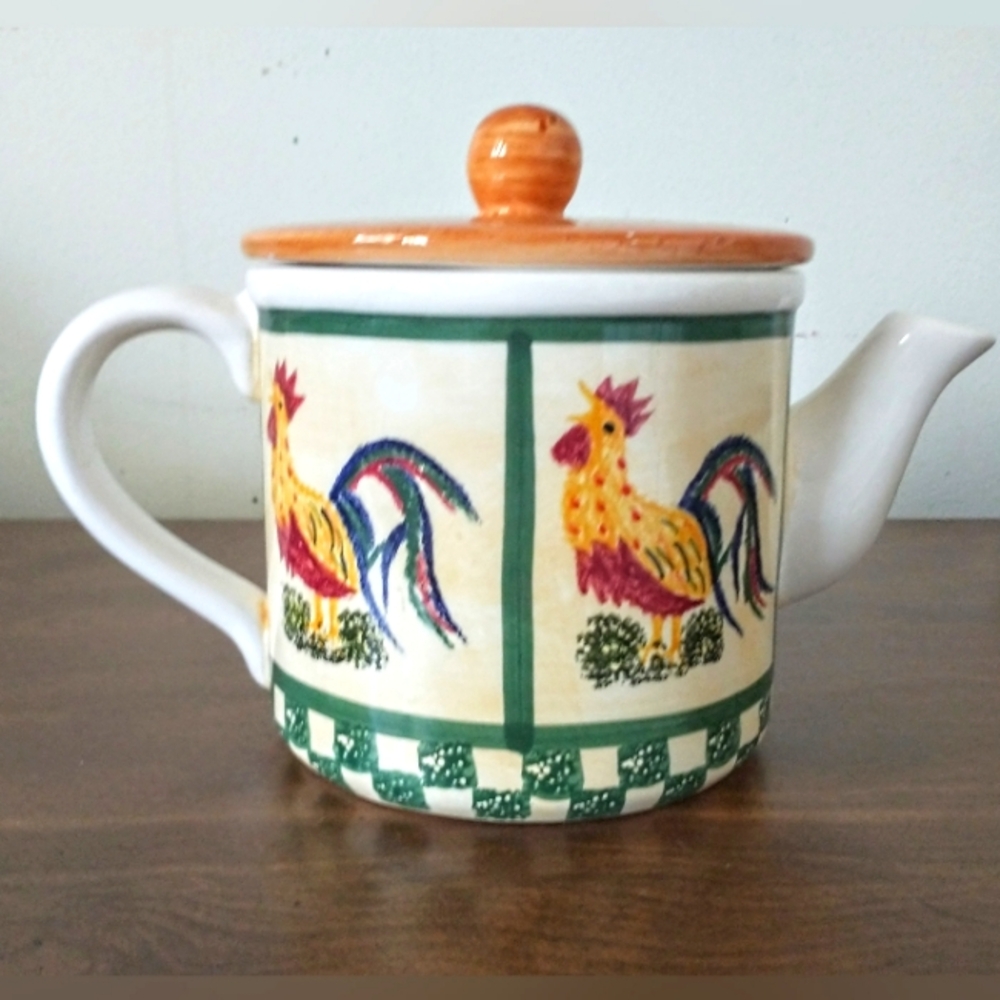Vintage "Young's 1996" Ceramic - Hand Painted Teapot - Roosters